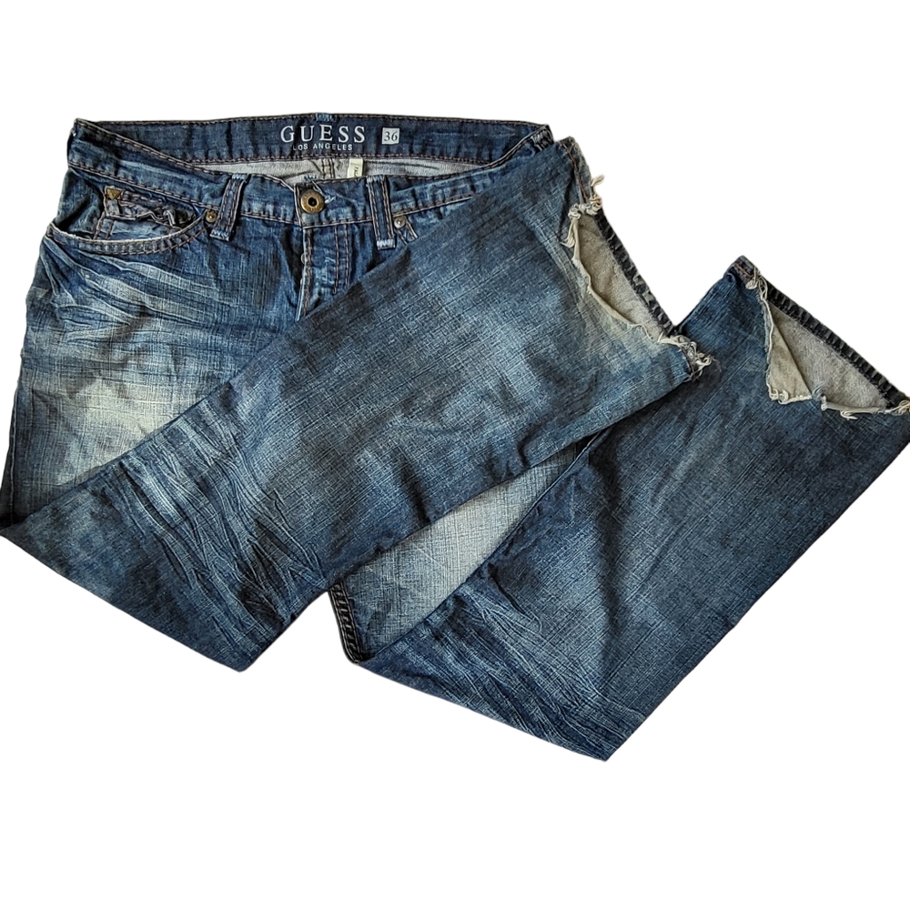 Guess Men's Vintage Y2K Falcon Slim Bootcut Baggy Distressed 36 Button Jeans - Picture 2 of 10